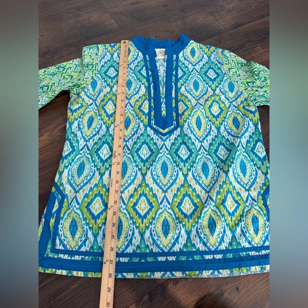 NICOBLU Nicobar Tunic Jungle Green Ikat Pullover Resortwear Cotton